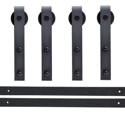 Modern European Style 144 in. Matte Black Sliding Door Hardware (2-Set) - Super Arbor