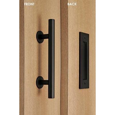 Contemporary 12 in. Black Powdered Ladder Pull and Flush Sliding Barn Door Handle - Super Arbor