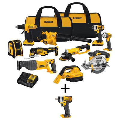 20-Volt MAX Lithium-Ion Cordless Combo Kit (10-Tool) with 20V Cordless 3/8 in. Impact Wrench with Hog Ring - Super Arbor