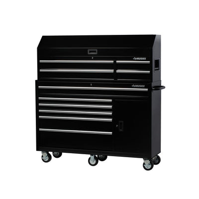61 in. W 10-Drawer 1-Door Combination Tool Chest and Rolling Cabinet Set in Gloss Black