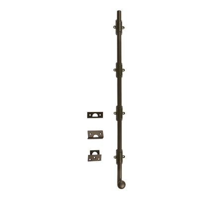 24 in. Solid Brass Oil-Rubbed Bronze Heavy-Duty Surface Bolt with Round Knob - Super Arbor
