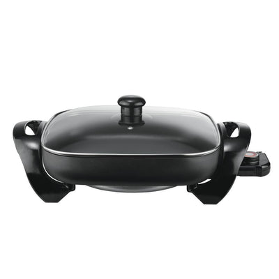 12 in. Black Non-Stick Electric Skillet with Glass Lid - Super Arbor