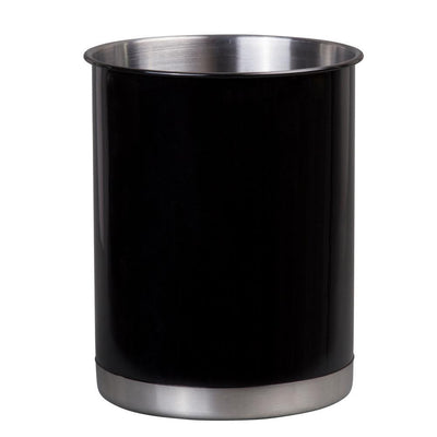 Heavy Gauge Black 5 in. Dia. x 6-1/4 in. H Small Stainless Steel Tool Crock Utensil Flatware Holder - Super Arbor