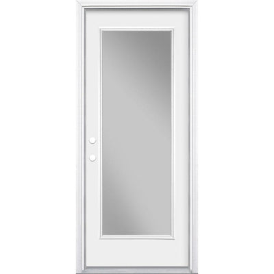 32 in. x 80 in. Premium Full Lite Right-Hand Inswing Primed Steel Prehung Front Exterior Door with Brickmold - Super Arbor