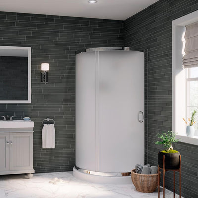 Breeze 36 in. L x 36 in. W x 76 in. H Corner Shower Kit with Frosted Glass, Shower Base and Wall in White - Super Arbor