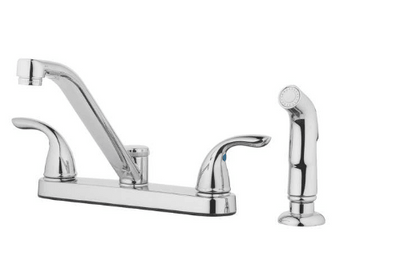 Project Source Chrome 2-Handle Deck-Mount Low-Arc Handle Kitchen Faucet (Deck Plate Included)