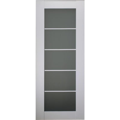 30 in. x 80 in. Smart Pro Polar White Solid Core Wood 5-Lite Frosted Glass Interior Door Slab No Bore - Super Arbor