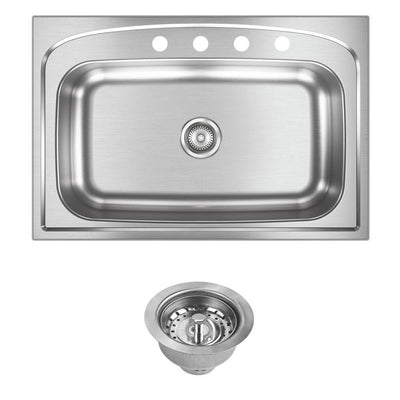 Pergola Drop-In Stainless Steel 33 in. 4-Hole Single Bowl Kitchen Sink - Super Arbor