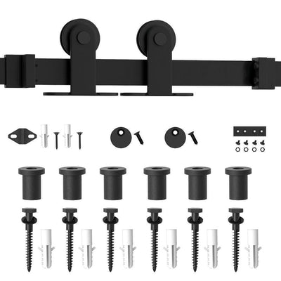 9 ft. /108 in. Top Mount Sliding Barn Door Hardware Track Kit for Single Door with Non-Routed Floor Guide Frosted Black - Super Arbor