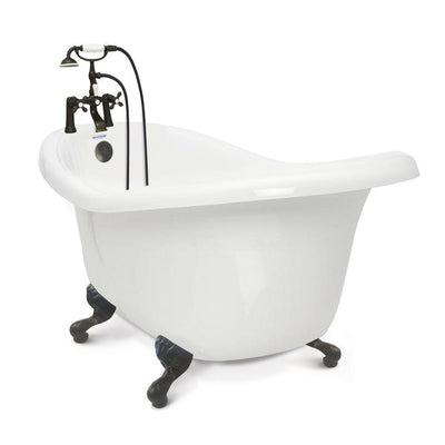 Chelsea 60 in. Acrylic Slipper Clawfoot Bathtub Package in White with Old Bronze Imperial Feet and Deck Mount Faucet - Super Arbor