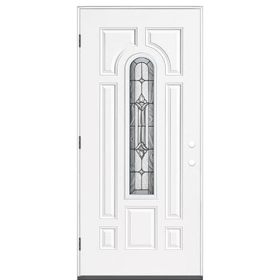 36 in. x 80 in. Providence Center Arch Right-Hand Outswing Primed Steel Prehung Front Exterior Door - Super Arbor