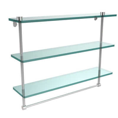 22 in. L  x 18 in. H  x 5 in. W 3-Tier Clear Glass Bathroom Shelf with Towel Bar in Satin Chrome - Super Arbor