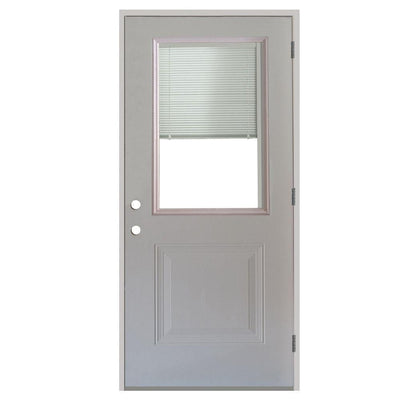 36 in. x 80 in. 1-Panel 1/2 Lite Mini-Blind Primed White Steel Prehung Front Door - Super Arbor