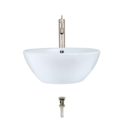 MR Direct Porcelain Vessel Sink in White with 718 Faucet and Pop-Up Drain in Brushed Nickel - Super Arbor