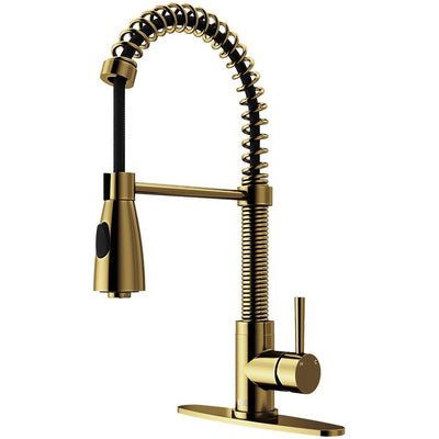 Brant Single-Handle Pull-Down Sprayer Kitchen Faucet with Deck Plate in Matte Gold - Super Arbor
