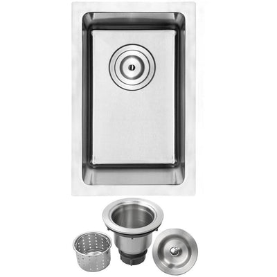 Arlo Undermount 18-Gauge Stainless Steel 12 in. Single Bowl Kitchen and Bar Sink with Basket Strainer - Super Arbor