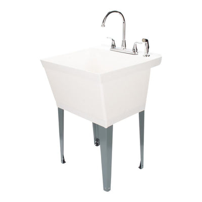 22.875 in. x 23.5 in. 19 Gal. Thermoplastic Utility Sink Set with Metal Hybrid Chrome Faucet and Side Sprayer in White - Super Arbor