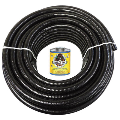 2 in. x 10 ft. Black PVC Schedule 40 Flexible Pipe with Gorilla Glue - Super Arbor