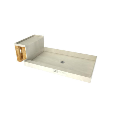 Base'N Bench 42 in. x 60 in. Alcove Shower Base and Bench Kit with Center Drain and Polished Chrome Drain Plate - Super Arbor