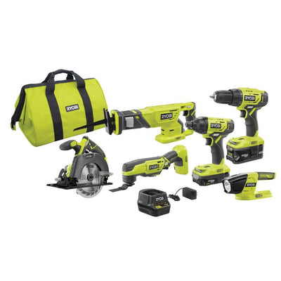 18-Volt ONE+ Lithium-Ion Cordless 6-Tool Combo Kit with (2) Batteries, Charger, and Bag - Super Arbor