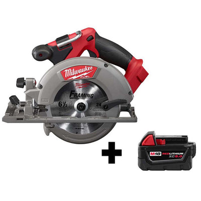 M18 FUEL 18-Volt Lithium-Ion Brushless Cordless 6-1/2 in. Circular Saw W/ M18 5.0 Ah Battery - Super Arbor