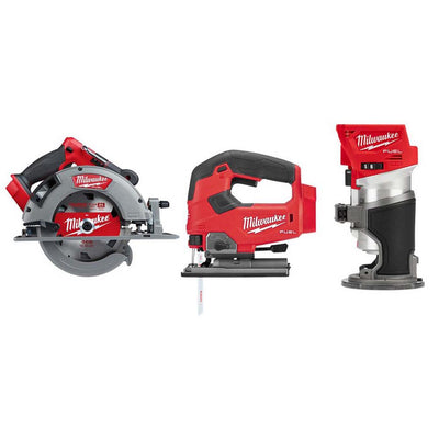 M18 FUEL 18-Volt Lithium-Ion Brushless 7-1/4 in. Cordless Circular Saw/Jigsaw/Compact Router Combo Kit (3-Tool) - Super Arbor