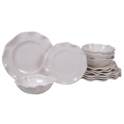 Perlette 12-Piece Solid Cream Melamine Outdoor Dinnerware Set (Service for 4) - Super Arbor