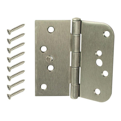 4 in. Satin Nickel Half Square Corner and Half 5/8 in. Radius Security Door Hinge - Super Arbor