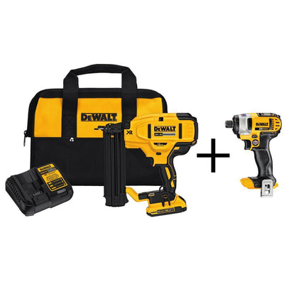 20-Volt Max Lithium-Ion 18-Gauge Cordless Brad Nailer Kit with Bonus Bare 20-Volt Max 1/4 in. Cordless Impact Driver - Super Arbor