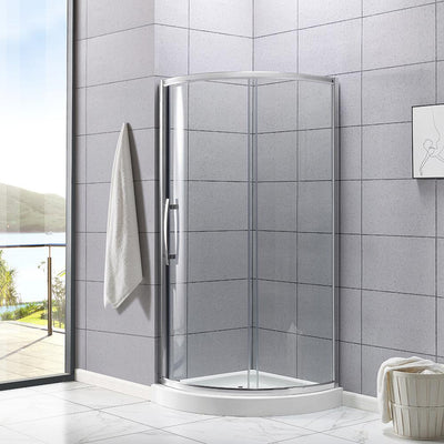 Maia 34 in. x 72.80 in. Semi-Frameless Sliding Shower Door in Chrome with 34 in. x 34 in. Base in White - Super Arbor