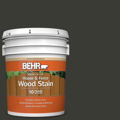 BEHR 5 gal. #ECC-10-2 Jet Black Solid Color House and Fence Exterior Wood Stain - Super Arbor