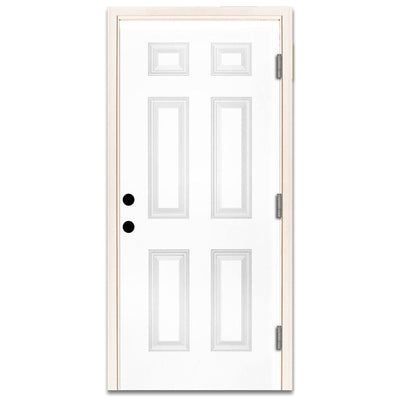 30 in. x 80 in. Premium 6-Panel Primed White Steel Prehung Front Door Left-Hand Outswing and 4 in. Wall - Super Arbor