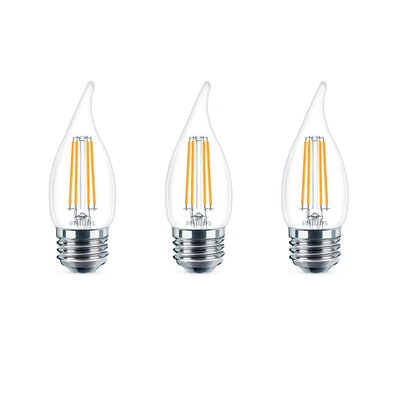 Philips 40-Watt Equivalent B11 Dimmable Edison LED Candle Light Bulb Glass Bent Tip Medium Base Daylight (5000K) (3-Pack) - Super Arbor