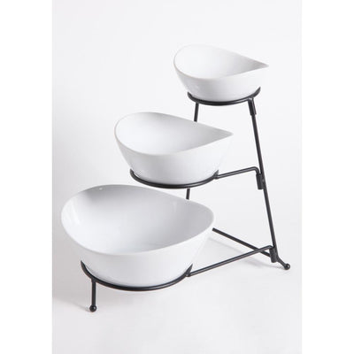 Gracious Dining 4-Piece, 3-Tier White Serving Bowl Set with Stand - Super Arbor