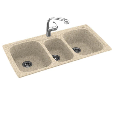 Drop-In/Undermount Solid Surface 44 in. 1-Hole 40/20/40 Triple Bowl Kitchen Sink in Bermuda Sand - Super Arbor