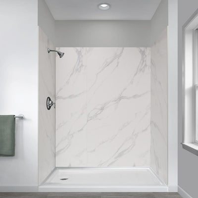 Jetcoat 32 in. x 60 in. x 78 in. 5-Piece Shower Kit in Carrara White with Left Drain 30 in. Base in White - Super Arbor