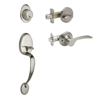 Mid Century Modern Satin Stainless Door Handleset with Left Hand Scandinavian Lever Trim - Super Arbor