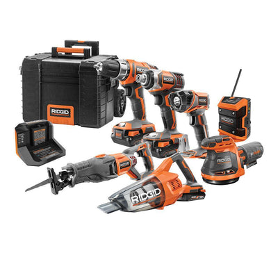 18V Cordless Combo Kit (7-Tool) with Rolling Keter Case, (3) 2.0 Ah Batteries and Charger - Super Arbor
