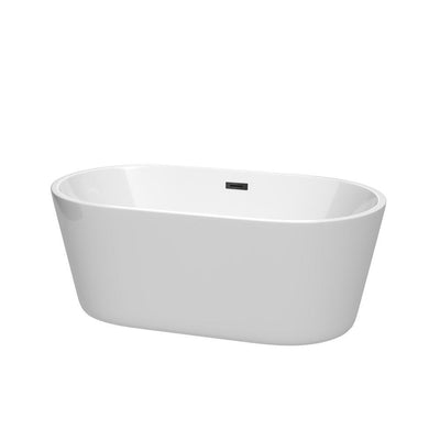 Carissa 60 in. Acrylic Flatbottom Bathtub in White with Matte Black Trim - Super Arbor