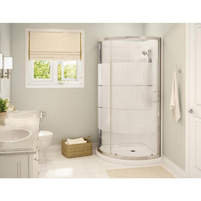 Cyrene 34 in.x 76 in. Off-Center Corner Shower Kit w/Semi-Frameless 3-Stripes Sliding Door Base Wall Kit in White,Chrome - Super Arbor