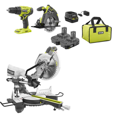 15 Amp 10 in. Sliding Compound Miter Saw and 18-Volt Cordless ONE+ Drill/Driver, Circular Saw Kit - Super Arbor