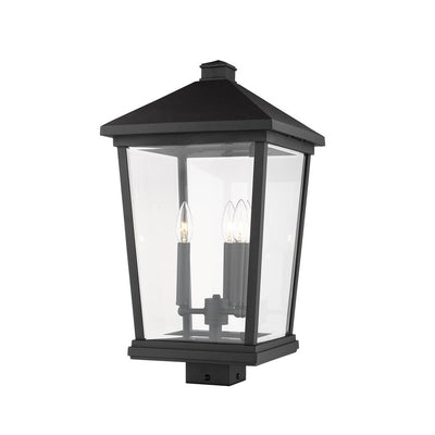 3-Light Black Outdoor Post Mount Fixture with Clear Beveled Glass Shade - Super Arbor