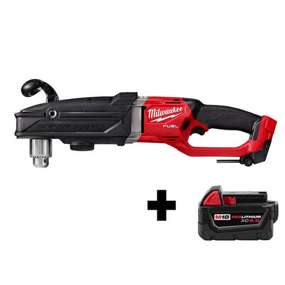 M18 FUEL 18-Volt Lithium-Ion Brushless Cordless GEN 2 Super Hawg 1/2 in. Right Angle Drill W/ Free M18 5.0 Ah Battery - Super Arbor