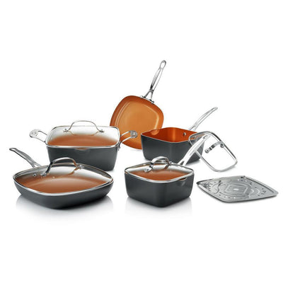 10-Piece Black Non-Stick Ti-Ceramic Square Cookware Set with Lids - Super Arbor