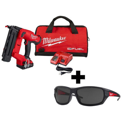 M18 FUEL 18-Volt 18-Gauge Lithium-Ion Brushless Cordless Gen II Brad Nailer and Tinted Performance Safety Glasses - Super Arbor