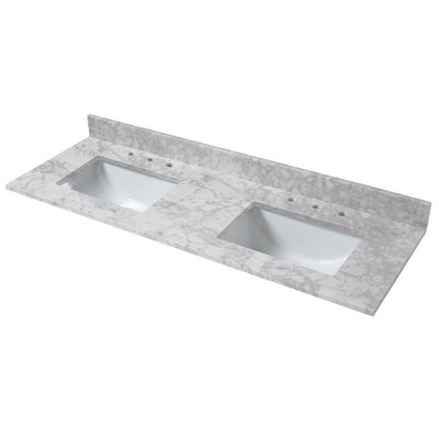 61 in. W x 22 in. D Marble Double Trough Sink Vanity Top in Carrara - Super Arbor