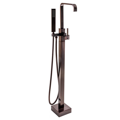 1-Handle Freestanding Floor Mount Roman Tub Faucet Bathtub Filler with Hand Shower in Antique Bronze - Super Arbor