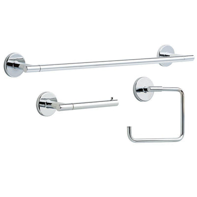 Lyndall 3-Piece Bath Hardware Set with Towel Ring Toilet Paper Holder and 24 in. Towel Bar in Chrome - Super Arbor