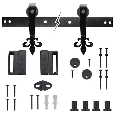 72 in. Dark Oil-Rubbed Bronze Fleur-De-Lis Sliding Barn Door Track and Hardware Kit - Super Arbor