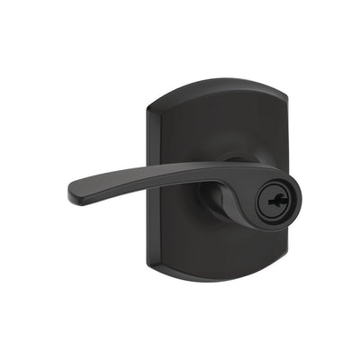 Merano Matte Black Keyed Entry Door Lever with Greenwich Trim - Super Arbor